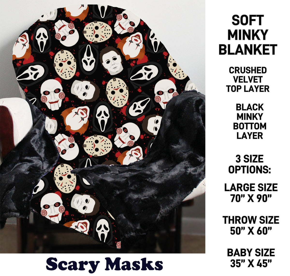MN8K - Scary Masks Minky Blanket - Preorder Due 10/18 ETA: Early Dec