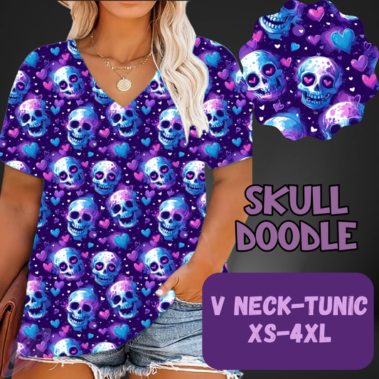 SKULL DOODLE - V-NECK TUNIC - PATTERN PANEL & TOPS PREORDER CLOSING 5/23
