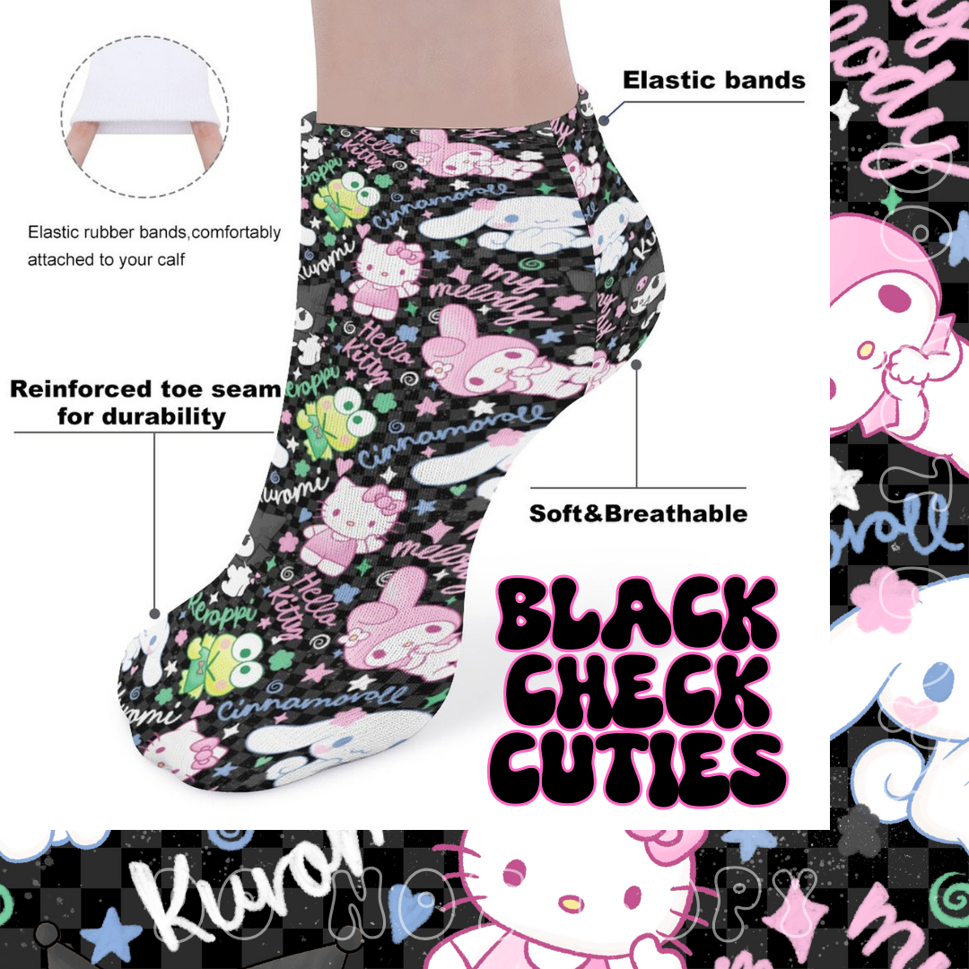 BLACK CHECK CUTIES - CUSTOM PRINTED SOCKS PREORDER CLOSING 11/1 ETA END DEC/EARLY JAN