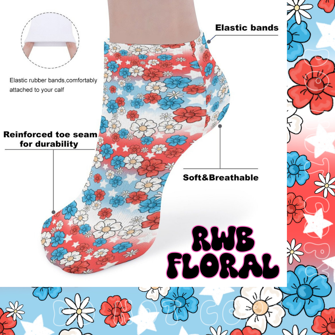 RWB FLORAL - CUSTOM PRINTED SOCKS PREORDER CLOSING 11/1 ETA END DEC/EARLY JAN