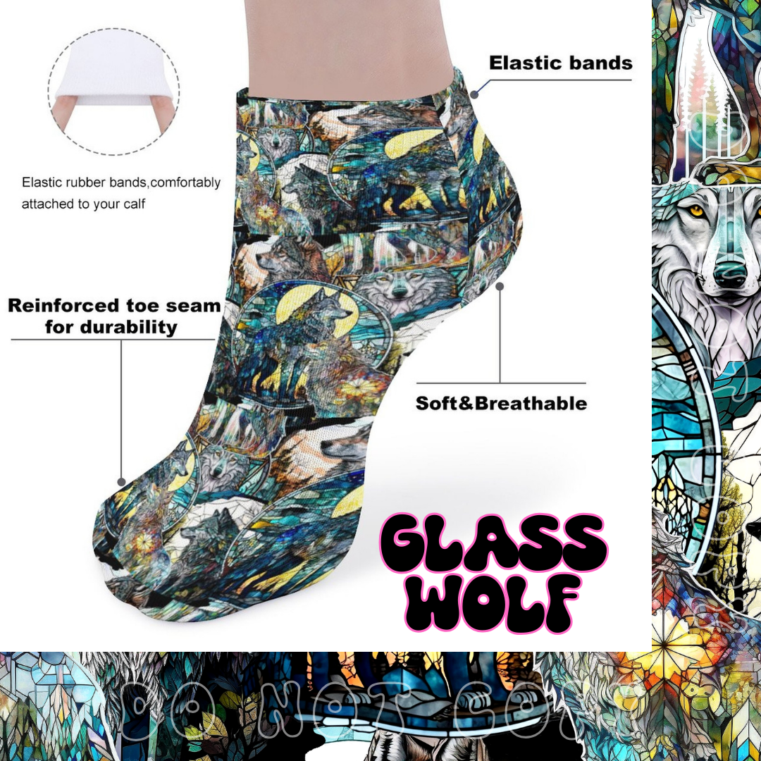 GLASS WOLF - CUSTOM PRINTED SOCKS PREORDER CLOSING 11/1 ETA END DEC/EARLY JAN