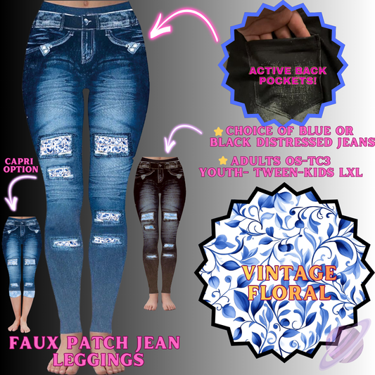 VINTAGE FLORAL-FAUX JEAN LEGGING-PREORDER CLOSING 12/2