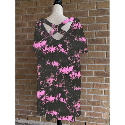 Tie Dye Cherry Blossum Criss Cross Back V Neck Tunic