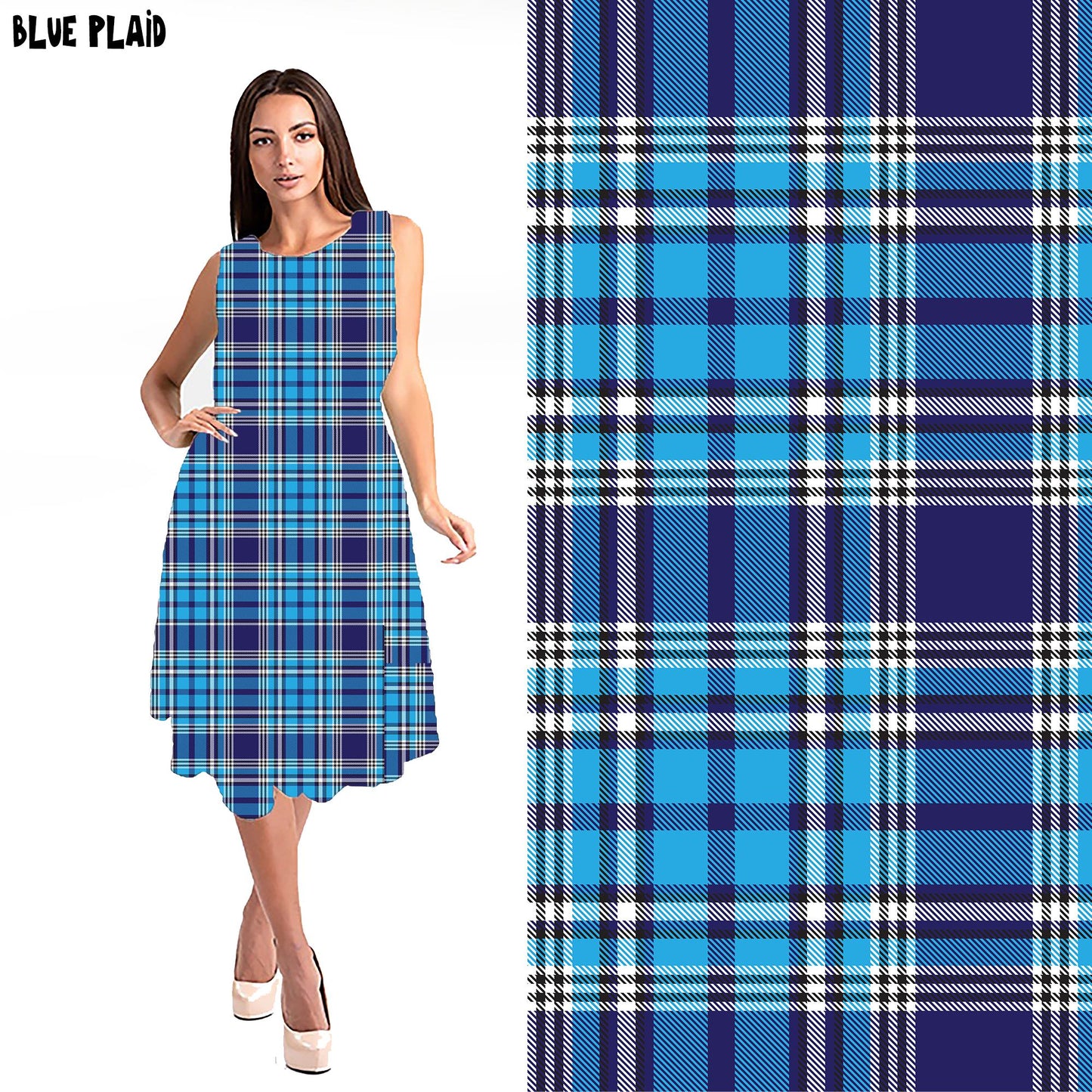 RITA POCKET SWING DRESS- BLUE PLAID