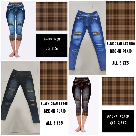 LEGGING JEAN RUN-BROWN PLAID (ACTIVE BACK POCKETS)