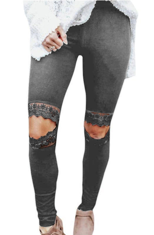 Solid Gray Waterprint - Lace Knee Capri