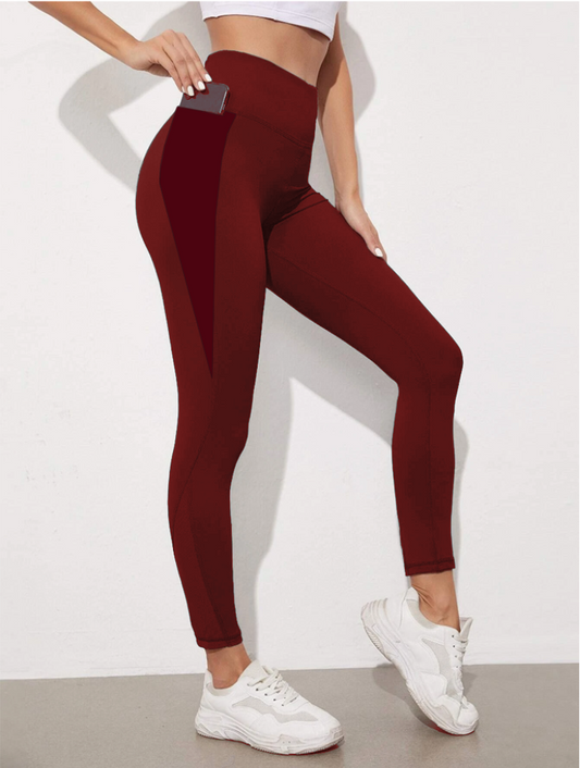 SOLID RUN-MAROON RED PANEL POCKET LEGGING